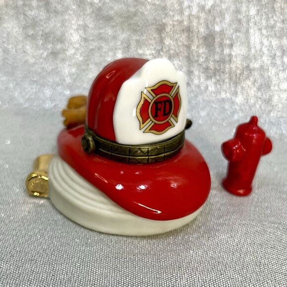 Firefighter FIREMAN'S HAT w/Extinguisher Trinket Box - Picture 1 of 7